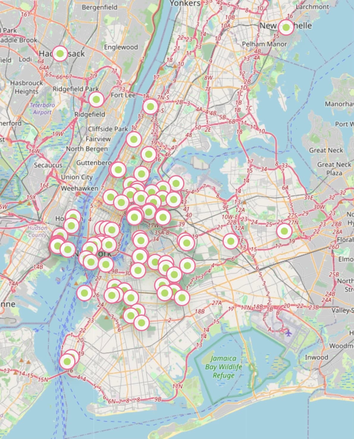 Map showing Vye retail locations across the New York metropolitan area